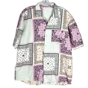 Zara Bandana Linen Shirt L Patchwork Boho Coachella Festival Summer Beach Trendy